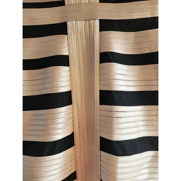 BCBGMAXAZRIA Champagne Black Striped Cocktail Mini Dress Size 6 - Picture 9 of 9